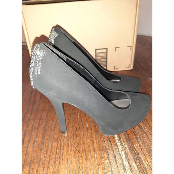 Sz 7 Andiamo Black Rhinestone Bling Stiletto Pump High Heels Prom Wedding Shoes - Picture 1 of 6